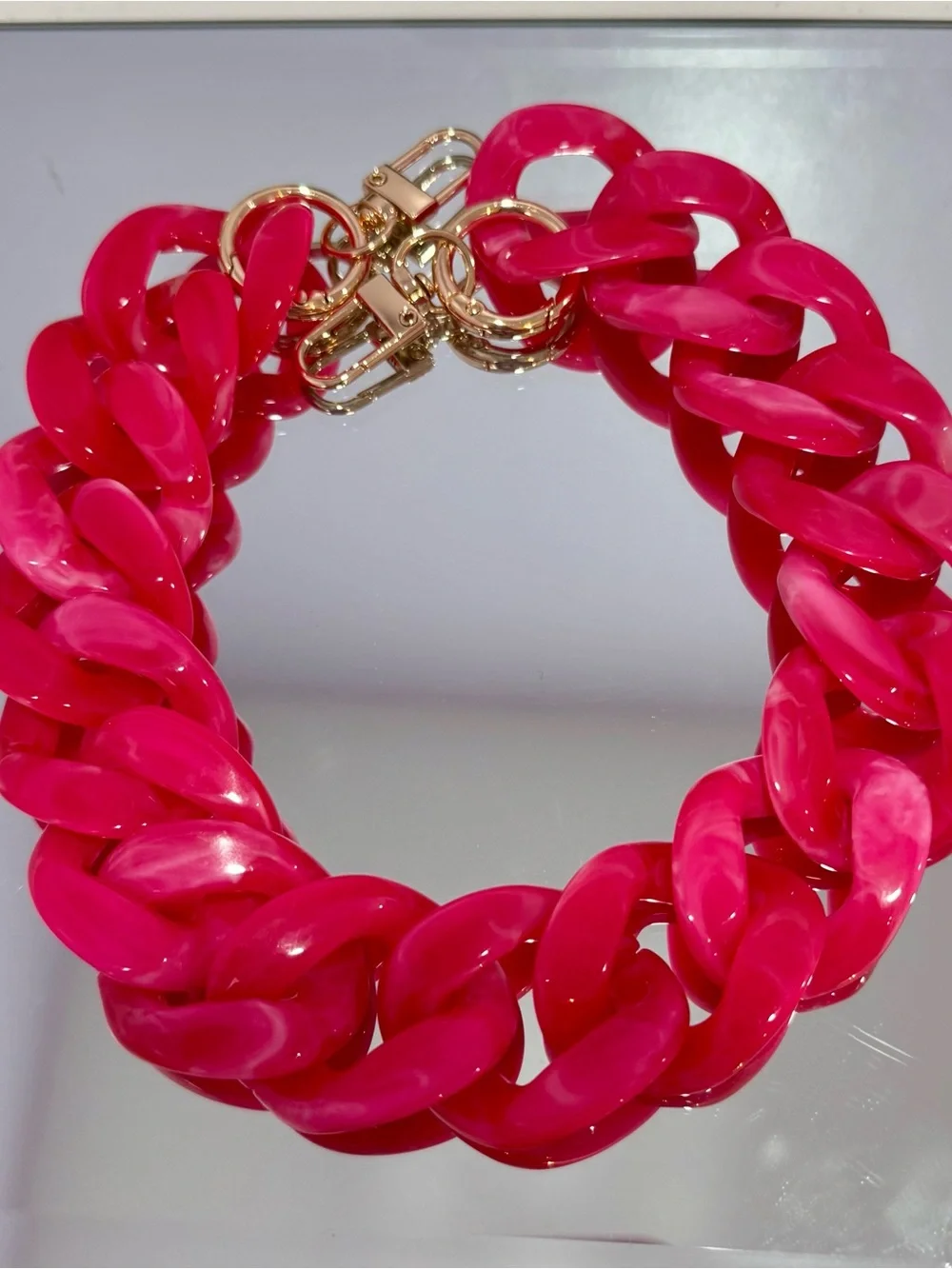 New Acrylic Hot Pink Chunky Bag Chain 18 inches  with Gold Hardware